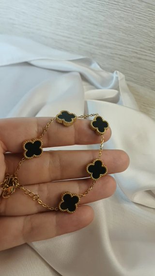 Pulsera Chapada Oro 18k Trébol Negro Vintage