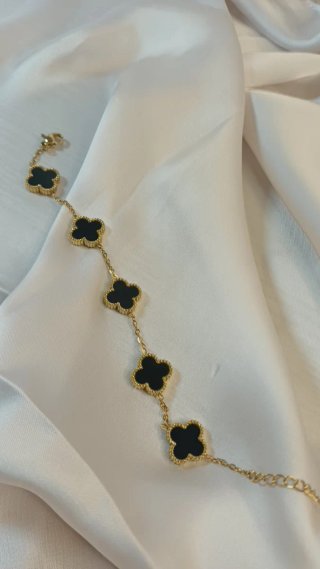 Pulsera Chapada Oro 18k Trébol Negro Vintage