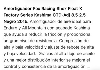 Amortiguador Fox Kashima Float X CTD 8.5 2.5 Nuevo