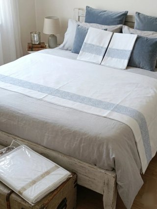 TessilSambuca Lenzuola Lino Cotone Ricamo Blu