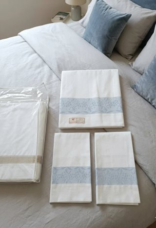 TessilSambuca Lenzuola Lino Cotone Ricamo Blu