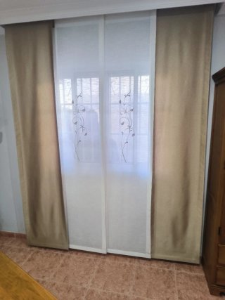 2 Cortinas Panel Japonés Marrón y Blanco