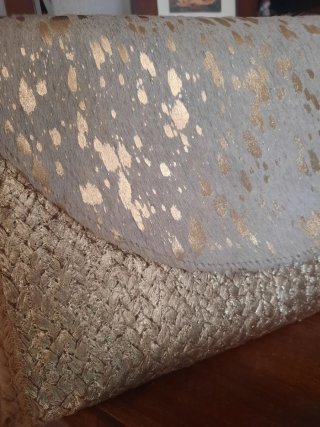 Bolso Piel y Yute Dorado y Gris