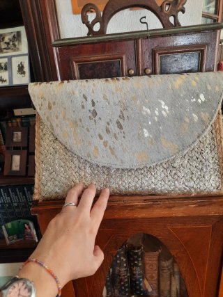 Bolso Piel y Yute Dorado y Gris