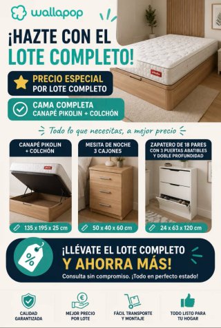 Lote completo: Cama, Mesita y Zapatero