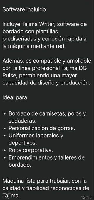 Máquina Bordadora Tajima SAI - Excelente Estado
