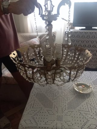 Lámpara de techo vintage dorada y cristal