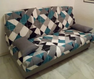 Sofá cama libro 1,35 gris y turquesa