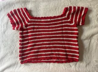 Top Crochet Rayas Mango Rojo Blanco