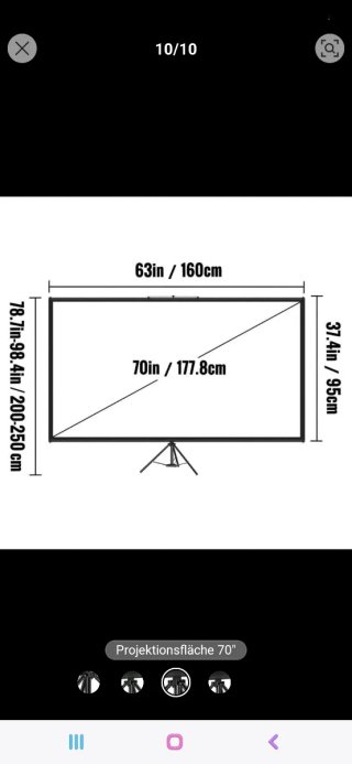Pantalla de Proyección Plegable 70" 160x95.