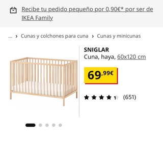 Cuna de madera Ikea con colchón