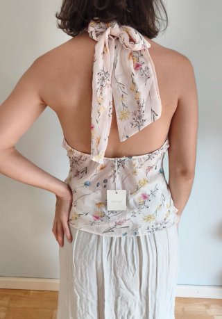 Blusa Top Floral Escote Halter