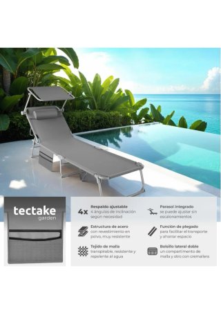 Tumbona plegable gris con parasol