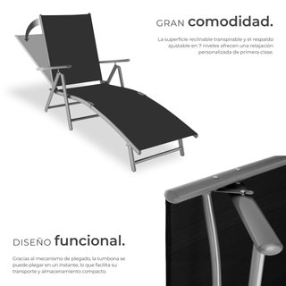 Tumbonas, aluminio, ajustable en 7 niveles, transpirable, gris oscuro