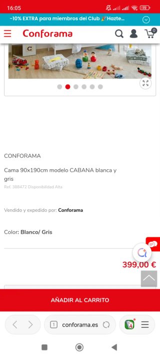 Cama infantil Conforama CABANA 90x190cm