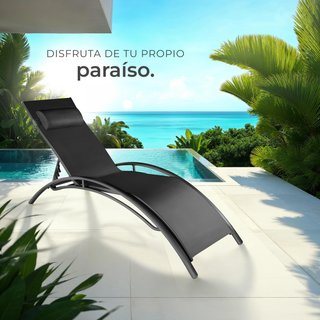 2 tumbonas, aluminio, ajustable en 5 niveles, 180 x 59 x 50 cm, negro