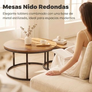 Set 2 Mesas Nido Redondas Estilo Industrial