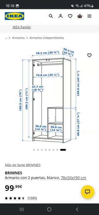 URGE MUDANZA Armario BRIMNES 2 puertas blanco