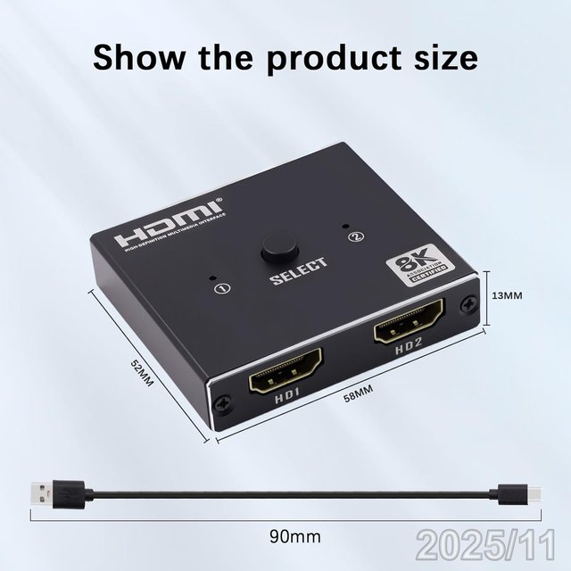 DUTTEK Divisor HDMI 8K 2 Salidas/Boton DXL-0278‎