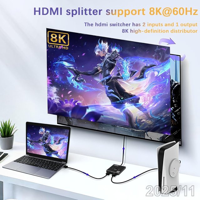 DUTTEK Divisor HDMI 8K 2 Salidas/Boton DXL-0278‎