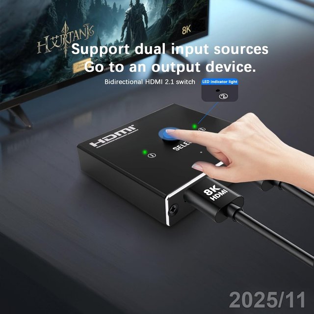 DUTTEK Divisor HDMI 8K 2 Salidas/Boton DXL-0278‎