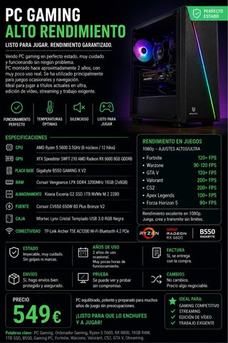 PC Gaming Ryzen 5 5600 + RX 6600 8GB