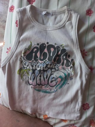 Top Bershka blanco estampado M