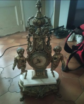 Reloj de sobremesa antiguo bronce y mármol