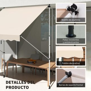 Toldo Retráctil 300x150 Ajustable Manivela Beige