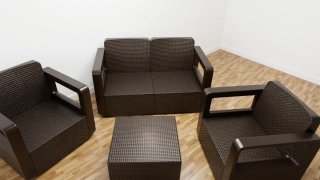 Conjunto Sofá Rattan Marrón + Mesa