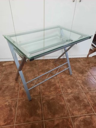 2 Mesas Escritorio Cristal y Metal- 2 Iguales