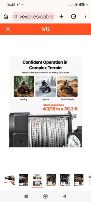 Cabrestante Eléctrico VEVOR 12V 1360kg ATV