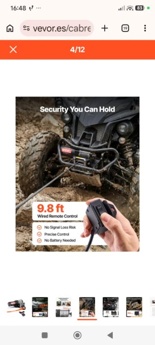 Cabrestante Eléctrico VEVOR 12V 1360kg ATV