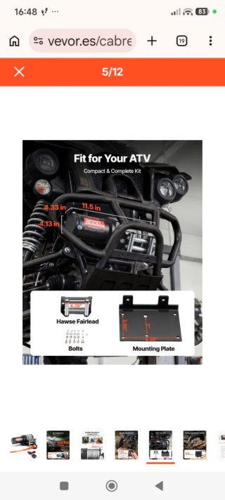 Cabrestante Eléctrico VEVOR 12V 1360kg ATV
