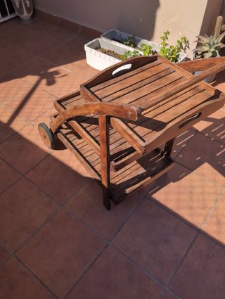 Carrito de madera teca exterior con plato amovible