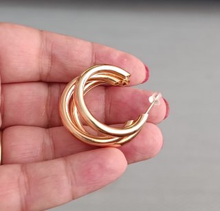 Pendientes Aro Triple Dorados C Elegantes Nuevos