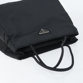 PRADA Hand Bag Nylon Black Silver Auth 151476 -