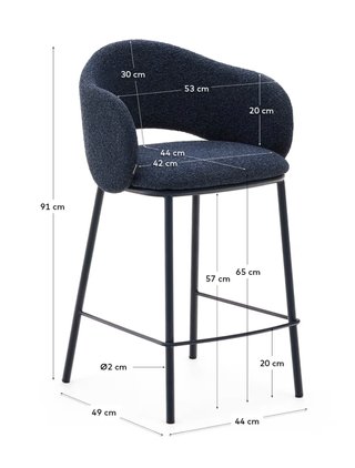 Sgabello Maina kave home blu in ciniglia