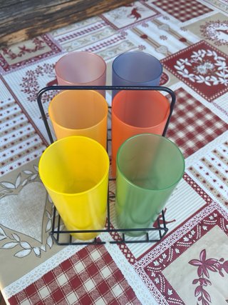 Set 6 Bicchieri Colorati con Cestino Metallo