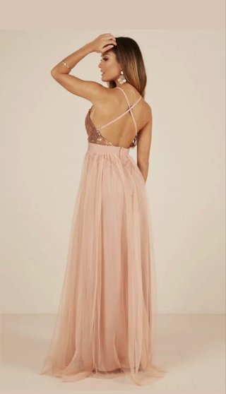 Vestido de fiesta lentejuelas oro y rosa
