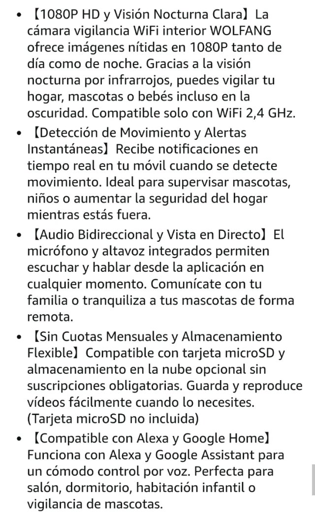 Cámara Vigilancia WOLFANG WiFi Interior 1080P