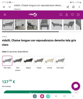 Chaiselongue gris de tela