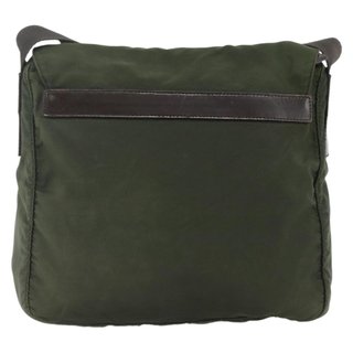 PRADA Shoulder Bag Nylon Khaki Silver Auth