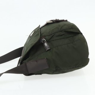 PRADA Shoulder Bag Nylon Khaki Silver Auth