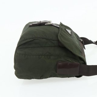 PRADA Shoulder Bag Nylon Khaki Silver Auth
