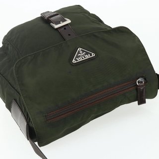 PRADA Shoulder Bag Nylon Khaki Silver Auth
