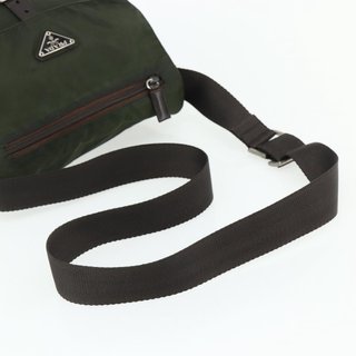 PRADA Shoulder Bag Nylon Khaki Silver Auth
