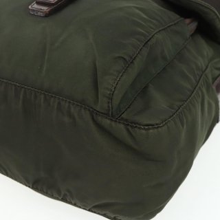 PRADA Shoulder Bag Nylon Khaki Silver Auth