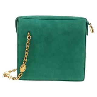Christian Dior Chain Shoulder Bag Suede Green