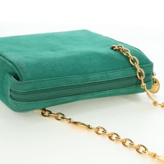 Christian Dior Chain Shoulder Bag Suede Green